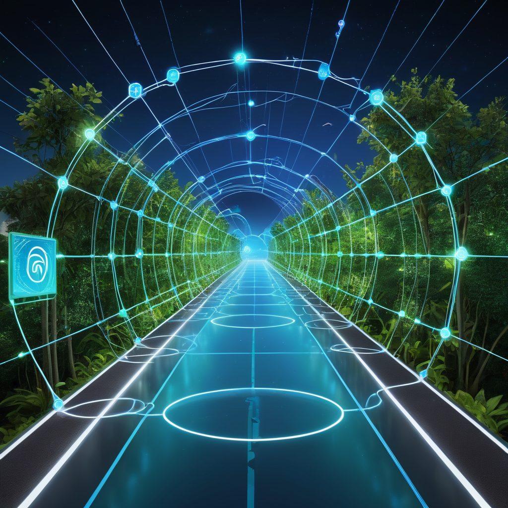 An image showcasing a vibrant, interconnected digital network with diverse elements such as graphs, websites, and devices all linked through luminous pathways. At the center, a bold logo of TFG1 illuminates, symbolizing comprehensive web solutions. The background features a dynamic mix of blue and white hues, with hints of green to symbolize growth and potential. The overall feel should be innovative and modern. super-realistic. vibrant colors.